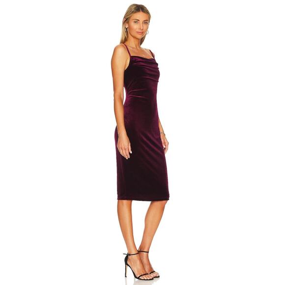 1 State Burgundy Port Velvet Bias Cut Cowl Neck Midi Slip Dress Y2K Glam Medium - Picture 12 of 13